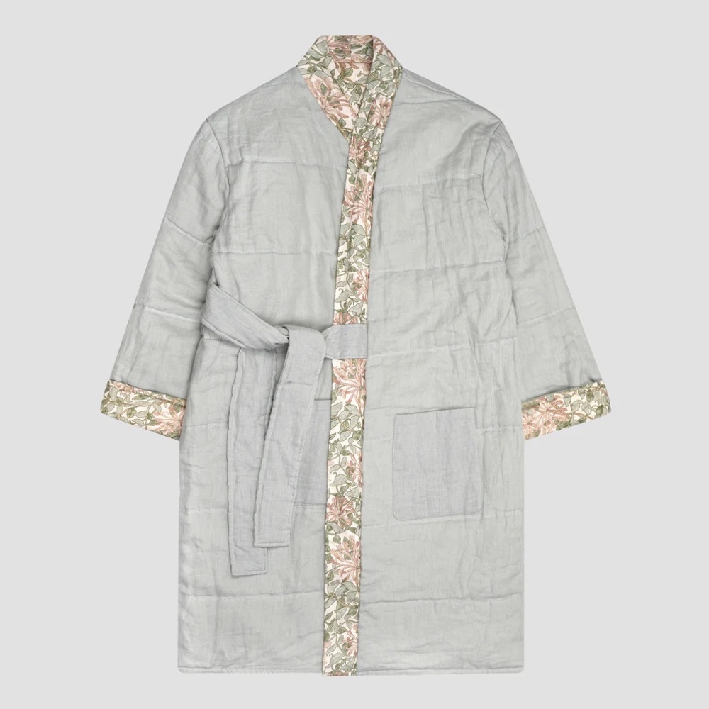Piglet in Bed x Morris & Co linen reversible housecoat robe. small/medium